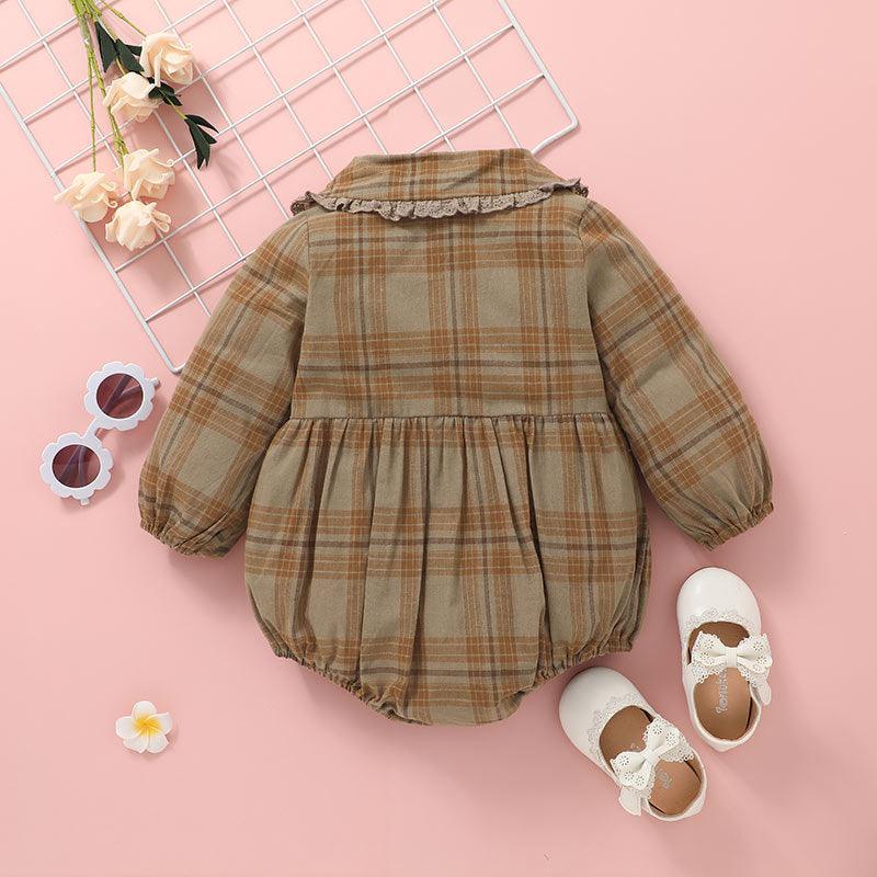 Baby Girls Plaid Printed Long Sleeve Jumpsuit - PrettyKid