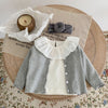Baby Solid Color Ruffle Collar Floral Print Long-sleeved T-shirt - PrettyKid