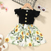 Toddler Kids Girls' Solid Flower Print Stitched Bow Dress - PrettyKid