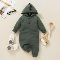 Baby Boys Solid Color Dinosaur Style Long Sleeve Jumpsuit - PrettyKid