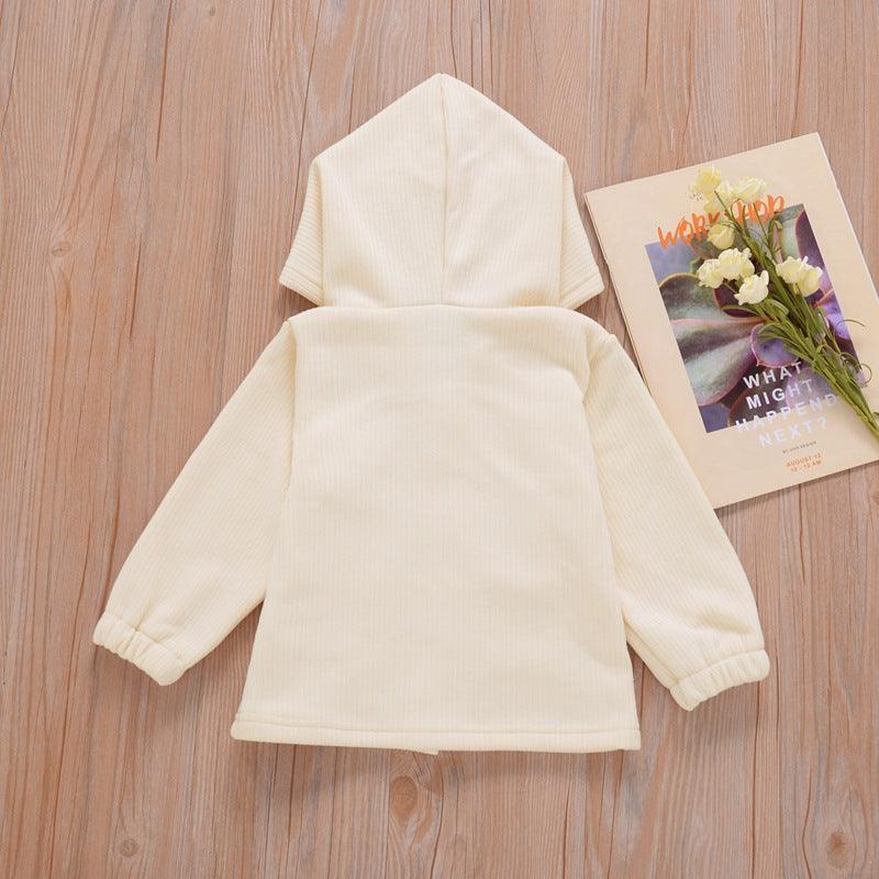 Toddler Kids Girls Cute Embroidered Button Hooded Cotton Solid Sweater - PrettyKid