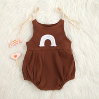 Baby Boys Girls Solid Color Knitted Rainbow Embroidery Suspender Bodysuit - PrettyKid