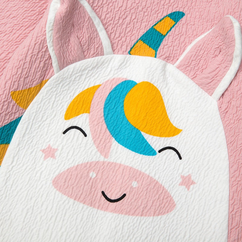 Baby Girls Pink Cartoon Unicorn Printed Long Sleeve Jumpsuit - PrettyKid
