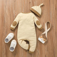 Baby Boys Solid Color Long Sleeved Knitted Onepiece Hat Two Piece Set - PrettyKid