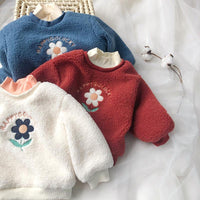 Toddler Kids Girls Solid Color Cute Flowers Thickened Padded Sweater - PrettyKid