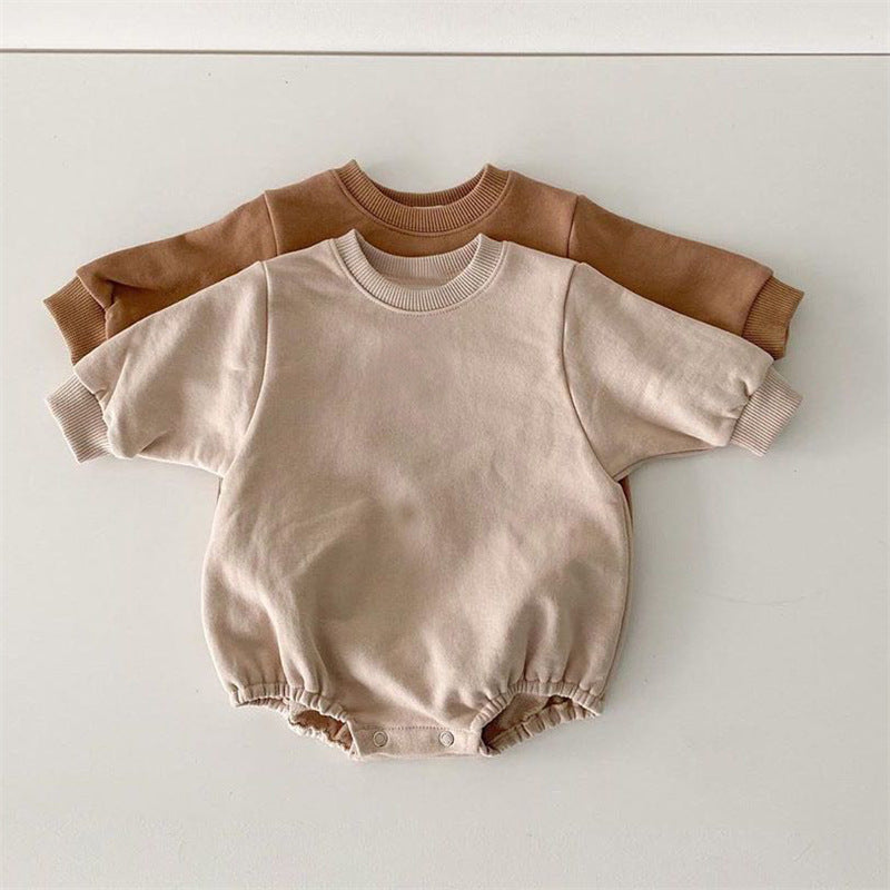 Baby Boys Girls Solid Blank Round Neck Long Sleeve Rompers - PrettyKid
