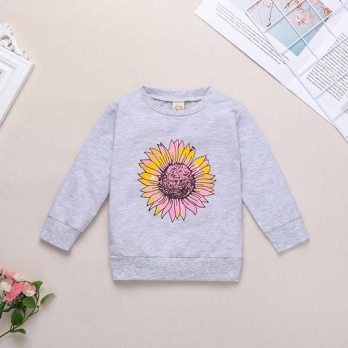 Toddler Kids Boys Girls Solid Daisy Print Long Sleeve Sweater - PrettyKid