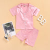 Toddler Kids Summer Satin Solid Color Short Sleeve Suit Pajamas Home Clothes - PrettyKid