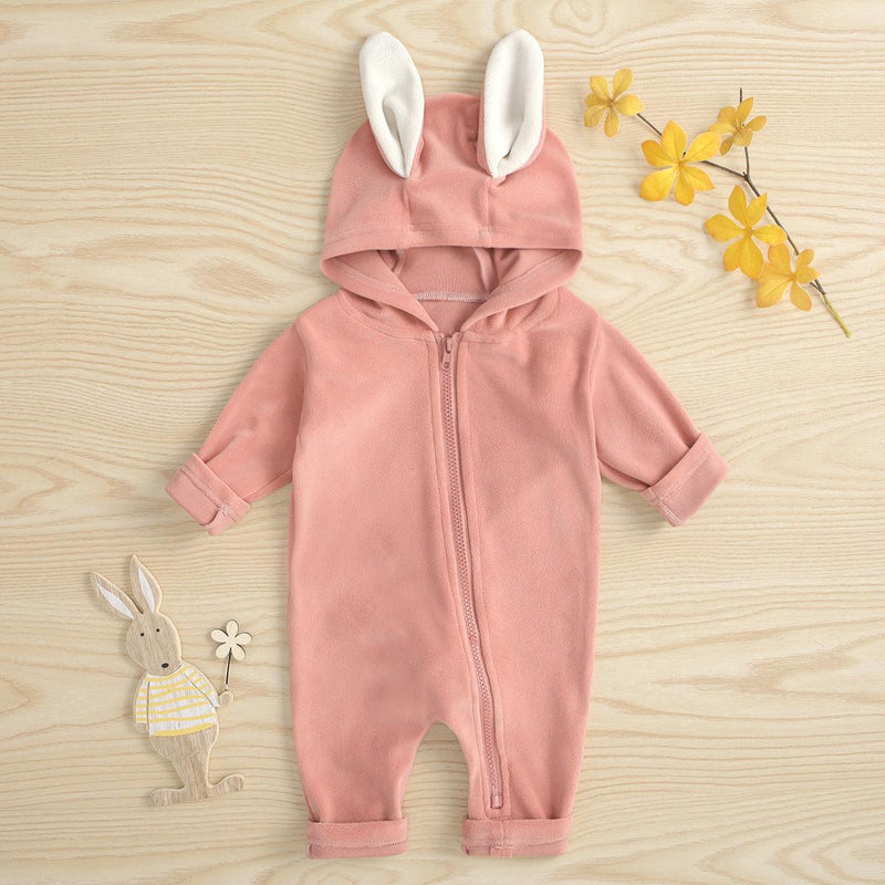 Baby Boys Girls Cute Rabbit Zipper Long Sleeve Jumpsuit - PrettyKid