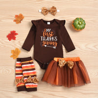 Baby Girls Thanksgiving Letter Printed LONG SLEEVE BODYSUIT Mesh SKIRT GARTER Wholesale Baby Clothes Online - PrettyKid