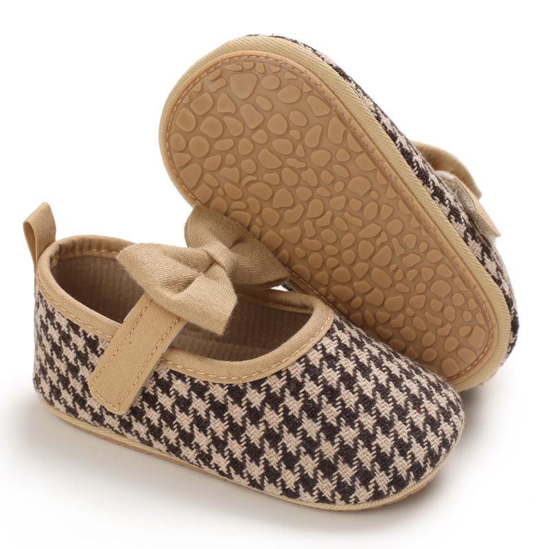 Baby Girls Plaid Bow Child Soft Rubber Sole Non-slip Baby Shoes - PrettyKid