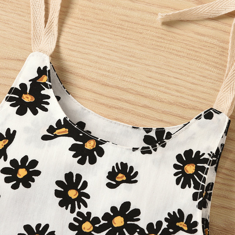 Baby Girls Flower Print Suspender Bodysuit - PrettyKid