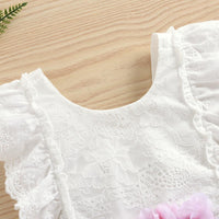 Baby Girls Peach Blossom Lace White Mesh Splicing Jumpsuit - PrettyKid