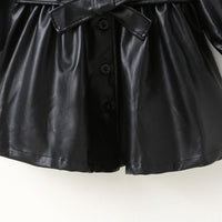 Girls' Solid Color Lapel Single Breasted Leather Coat - PrettyKid