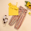 Children Girls' Wave Point Suspender Striped Pants Set - PrettyKid