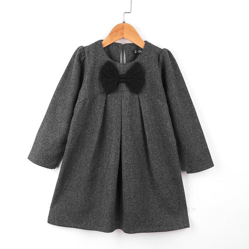 Toddler Kids Girls' Solid Color Bow Long Sleeved Dress - PrettyKid