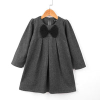 Toddler Kids Girls' Solid Color Bow Long Sleeved Dress - PrettyKid