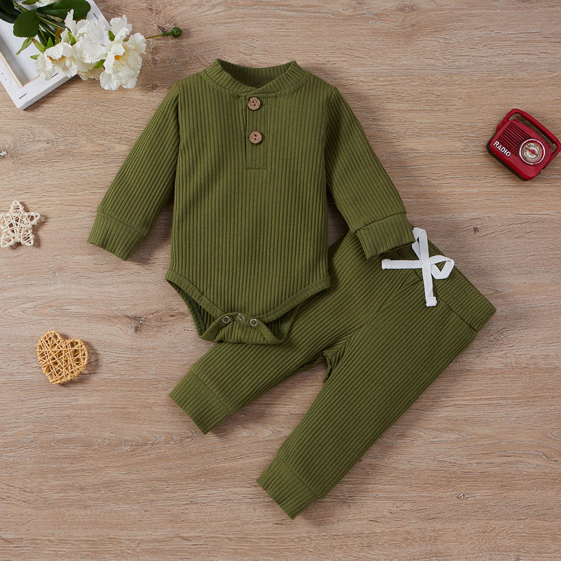 Baby Boys Girls Solid Stripe Stand Collar One-piece Long Sleeve Trousers Suit - PrettyKid