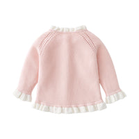 Toddler Girls Solid Color Cotton Lace Cute Flower Embroidery Button Knit Coat - PrettyKid