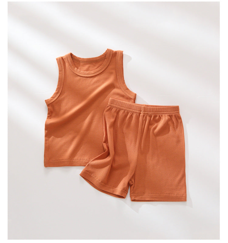 Children's Pajamas Loungewear Summer Thin Section Ice Silk Undershirt Suit Male and Female Treasure Breathable Sleeveless T Shorts Modal - PrettyKid