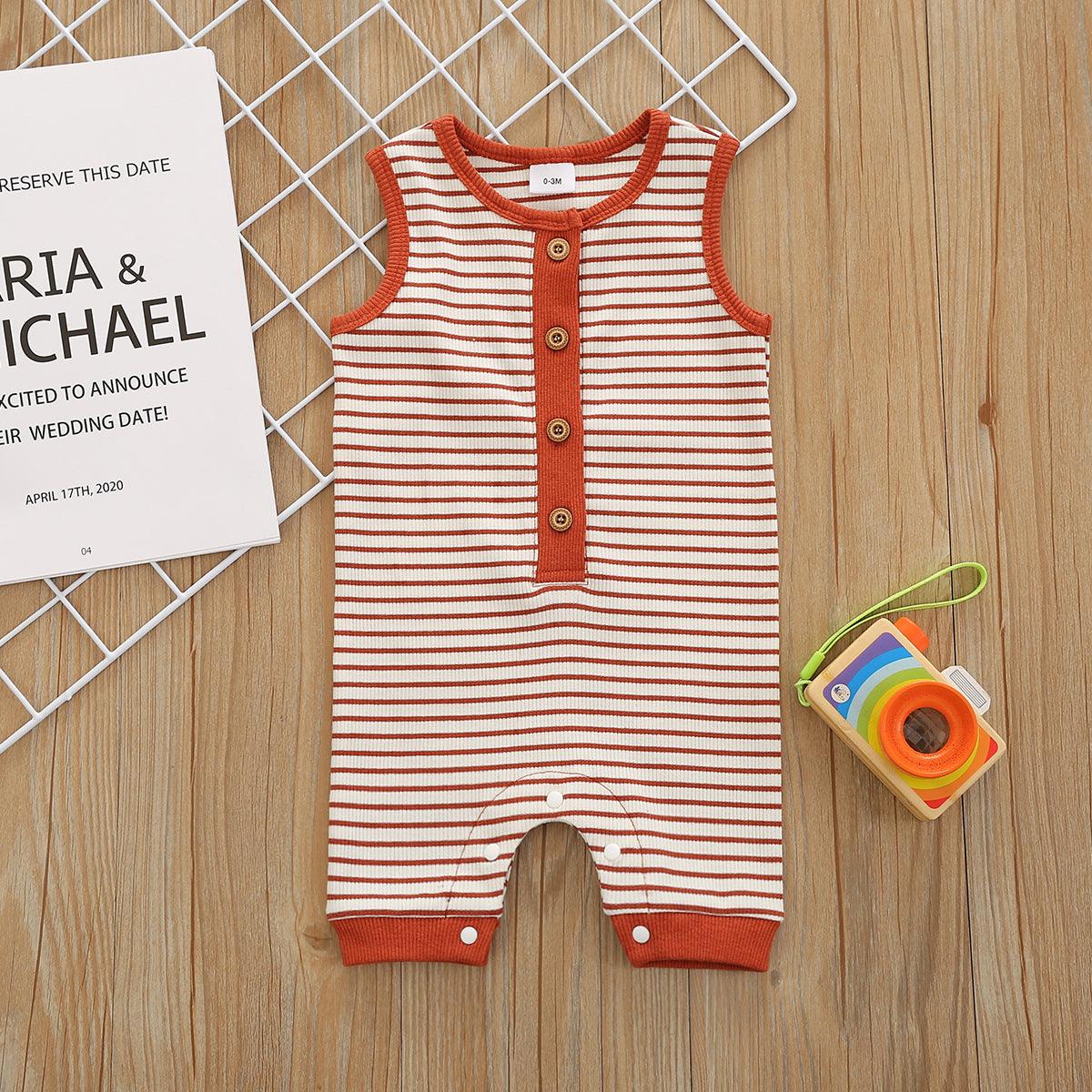 Toddler kids summer sleeveless striped jumpsuit baby crawling suit - PrettyKid