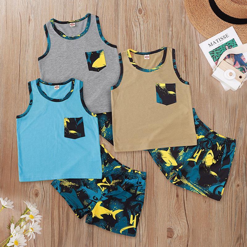 Sleeveless Top Shark Printing Suit - PrettyKid