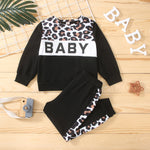 Toddler Kids Solid Color Leopard Print Patchwork Long-sleeved Suit - PrettyKid