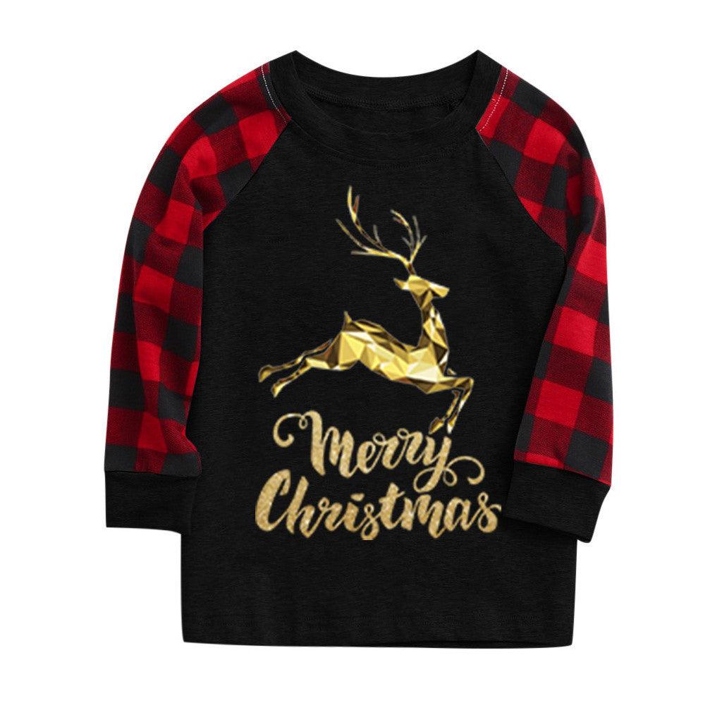 Parent-Child Merry Christmas Elk Plaid Printed Pajamas Sets Mommy And Me Outfits Wholesale - PrettyKid