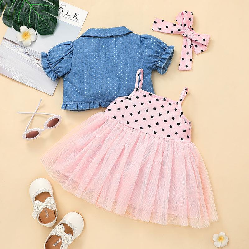 Toddler Girls' Denim Top Dot Suspender Skirt Set - PrettyKid