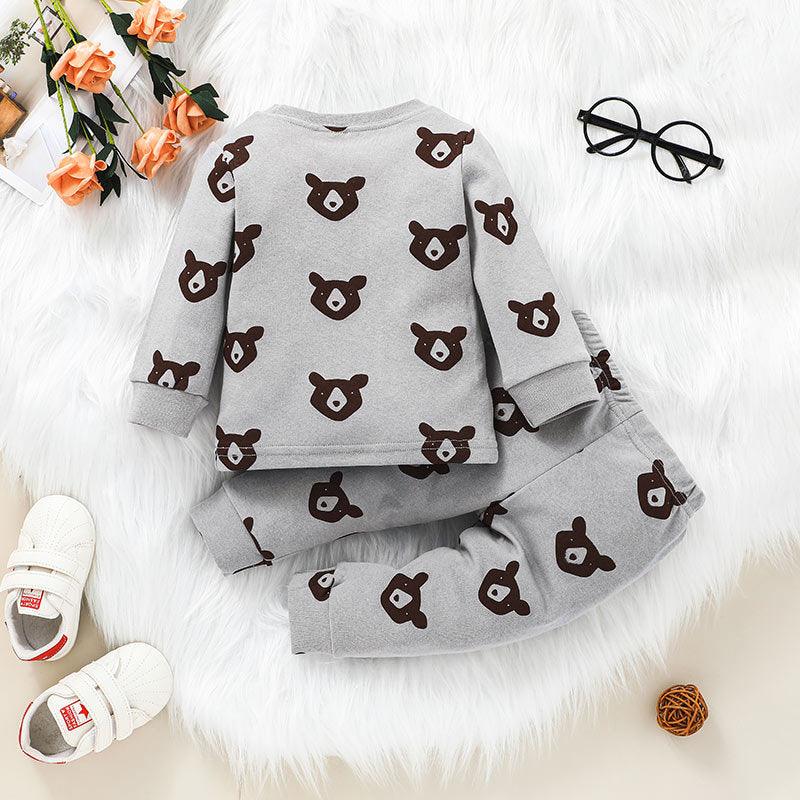 Toddler Cartoon Panda Printed Long Sleeve Sweater Pants Set - PrettyKid