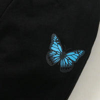 Toddler Girls Solid Blue Butterfly Print Long Sleeve Hoodie Set - PrettyKid