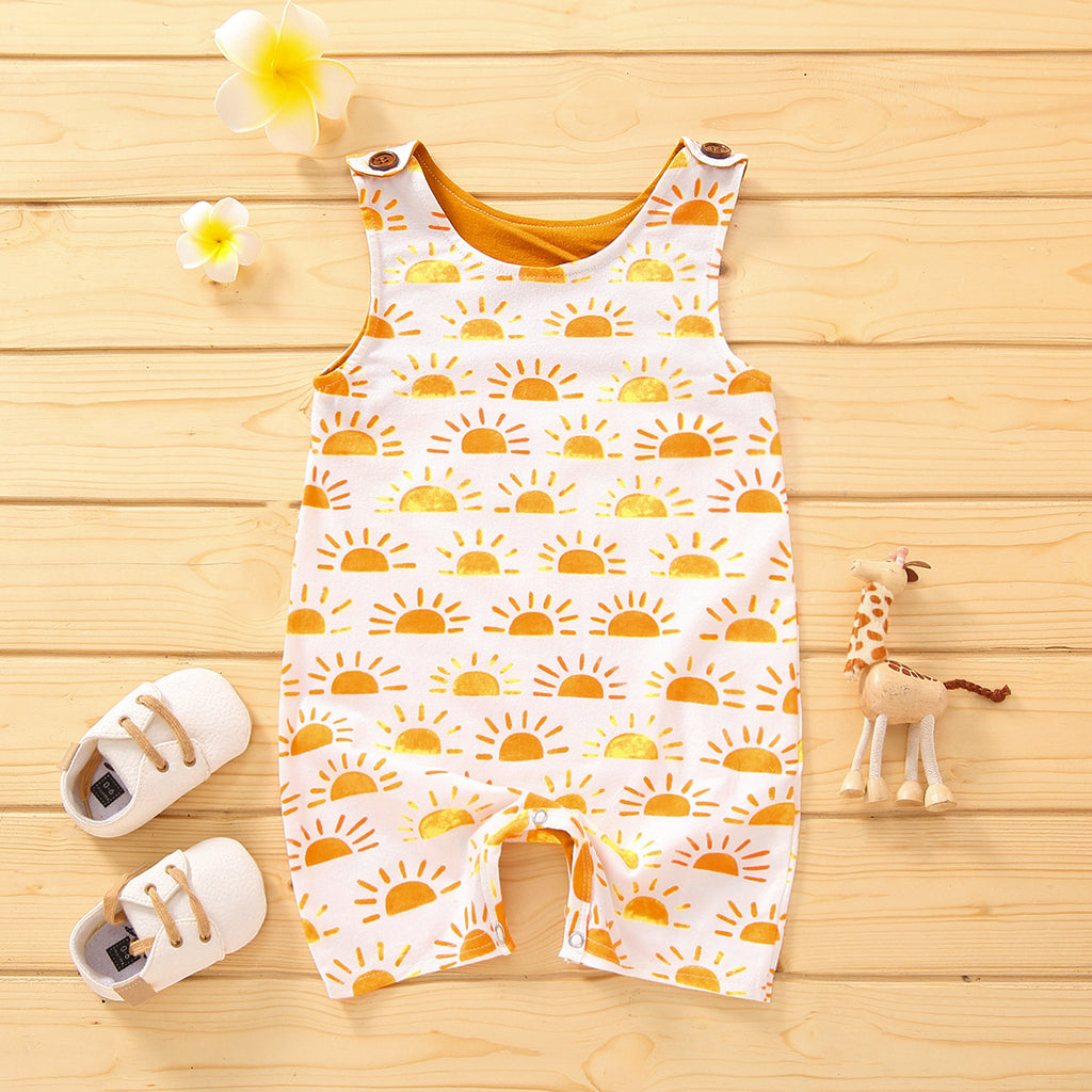 Baby Girl Sun Print Sleeveless Bodysuit Baby Sleeveless Jumpsuit - PrettyKid
