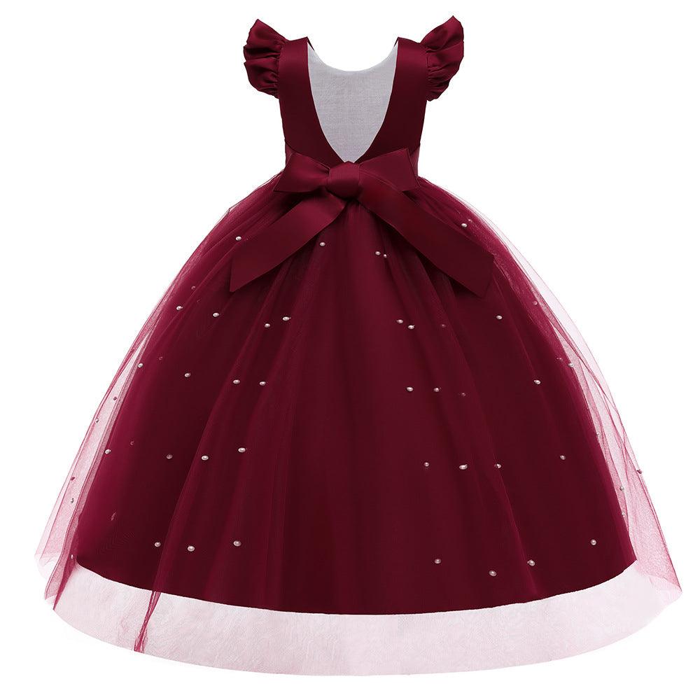 Toddler Kids Girls' Solid Color Satin Mesh Sleeveless Backless Bow Princess Dress - PrettyKid