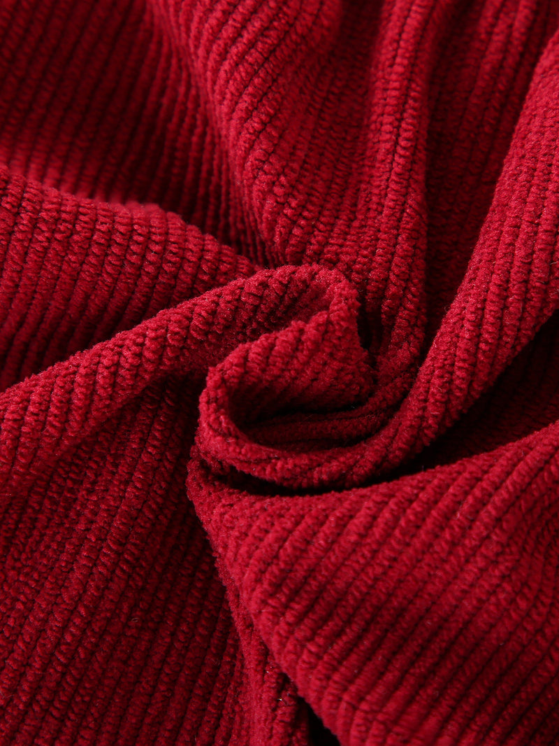 Baby Girls Corduroy Red Lace Neckline Diagonal Buckle Jumpsuit - PrettyKid