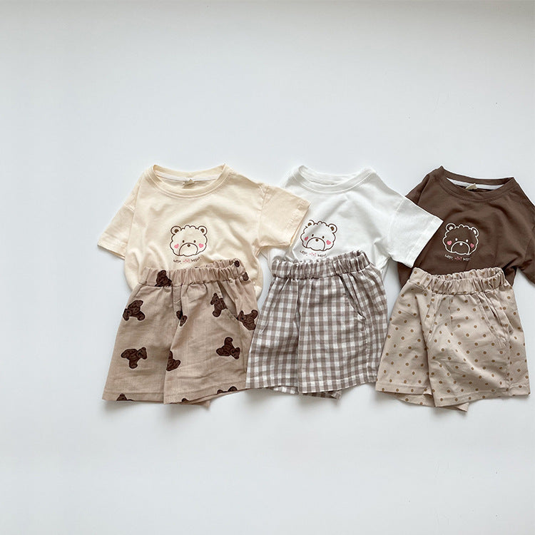 Baby Thin Cotton Short Sleeve T-shirt Top Shorts Two Piece Set