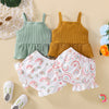 Toddler Girls Summer Solid Color Rainbow Printing Knitted Suspender Top Lovely Shorts Set - PrettyKid