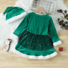 2022 Toddler Girls Long-sleeved Solid Color Mesh Stitching Christmas Dress - PrettyKid