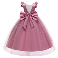 Toddler Kids Girls' Solid Color Satin Mesh Sleeveless Backless Bow Princess Dress - PrettyKid