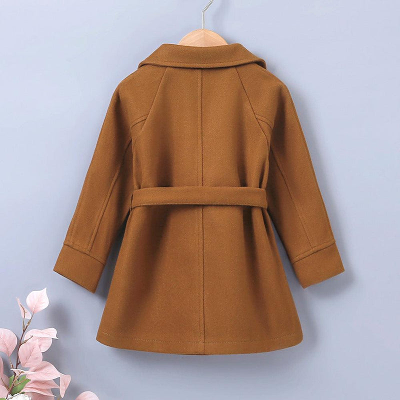 Toddler Kids Girls Autumn Solid Color Lapel Bow Tie Long Windbreaker Coat - PrettyKid