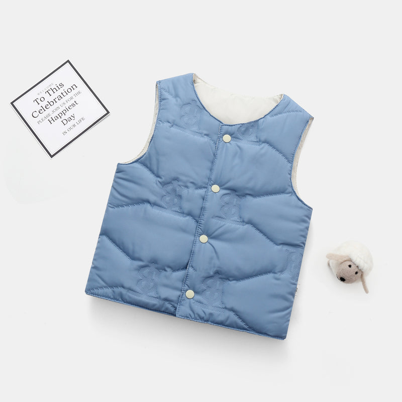 Children's Solid Color Light Down Cotton Vest with Inner Vest Waistcoat - PrettyKid