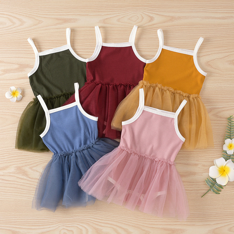 2021 Summer Girls' Knitted Suspender Mesh Stitched Princess Fluffy Skirt - PrettyKid