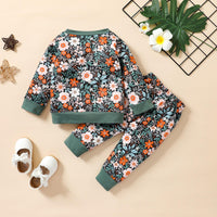 Toddler Kids Girls Floral Print Round Neck Long Sleeve Sweater Set - PrettyKid