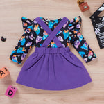 Toddler Girls Halloween Long Sleeve Purple Ghost Print Jacket Bib Skirt Suit - PrettyKid