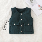 Toddler Kids Boys' Solid Corduroy Single Breasted Sleeveless Vest Coat - PrettyKid