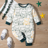 Baby Boys Girls Lovely Frog Print Long Sleeve One-piece Jumpsuit - PrettyKid