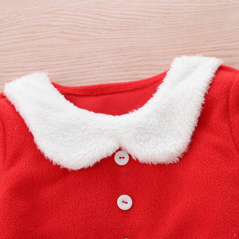 Toddler Kids Girls Doll Collar Red Long Sleeve Santa Dress Wholesale Girls Dresses - PrettyKid