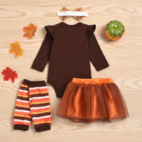 Baby Girls Thanksgiving Letter Printed LONG SLEEVE BODYSUIT Mesh SKIRT GARTER Wholesale Baby Clothes Online - PrettyKid