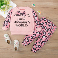 Toddler Girl Solid Letter Top Leopard Print Pants Home Suit - PrettyKid