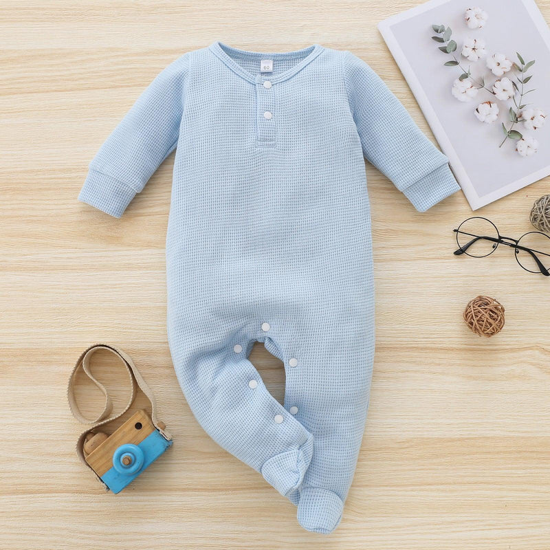 Baby Boy Girls Solid Color Foot Wrap Jumpsuit - PrettyKid