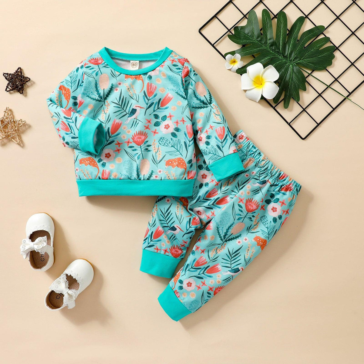 Toddler Kids Girls Floral Print Round Neck Long Sleeve Sweater Set - PrettyKid